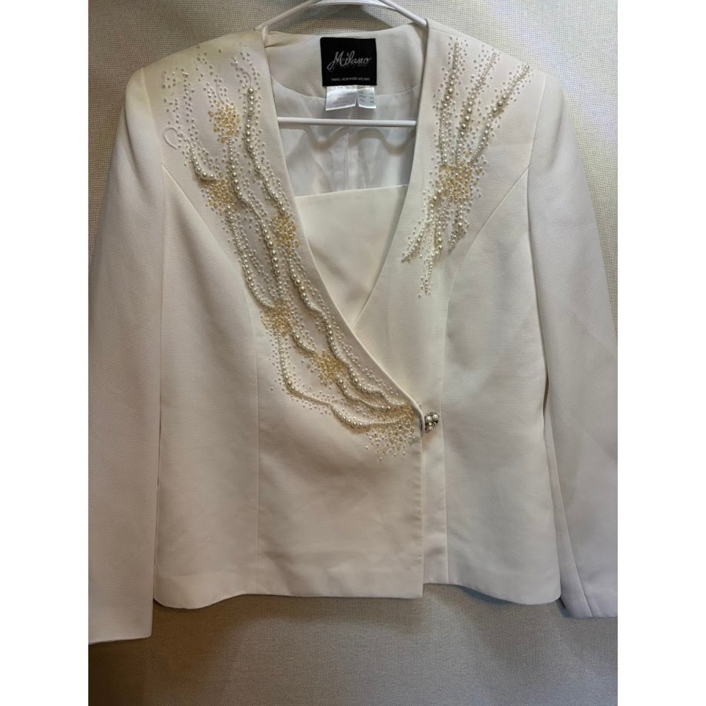 Milano White Pearl Sequin Embellished Blazer Jacket Evening Formal Bridal Size12